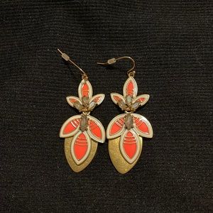 Stella & Dot Hibiscus Orange and White Enamel with Gold Drop Earrings